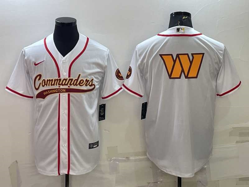 Mens Washington Commanders White Team Big Logo With Patch Cool Base Stitched Baseball Jersey